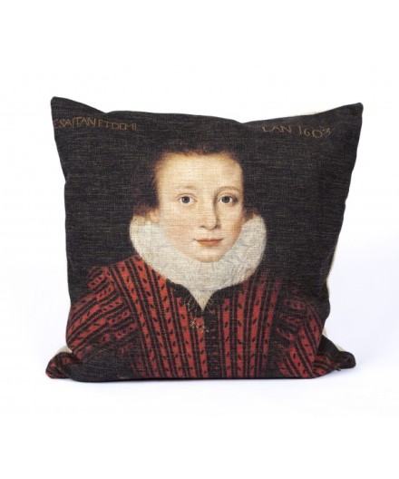 Portrait of a young boy dressed in red Cushion